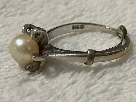 VINTAGE Unique 14K White Gold 6mm Pearl Solitaire… - image 5