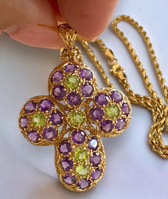 GORGEOUS BIG and BOLD Vintage 14K Gold Amethyst P… - image 1