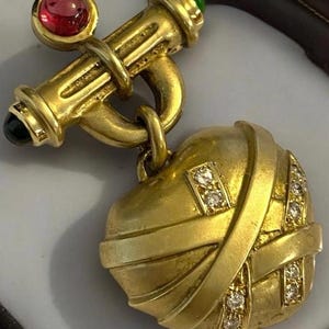 EXQUISITE Estate 14k Gold Large Gem Cabochon Diamond Heart Enhancer/Pin 12 Grams!!