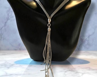 RARE Vintage 925 Sterling Silver Tassel Four Strand Chain Long