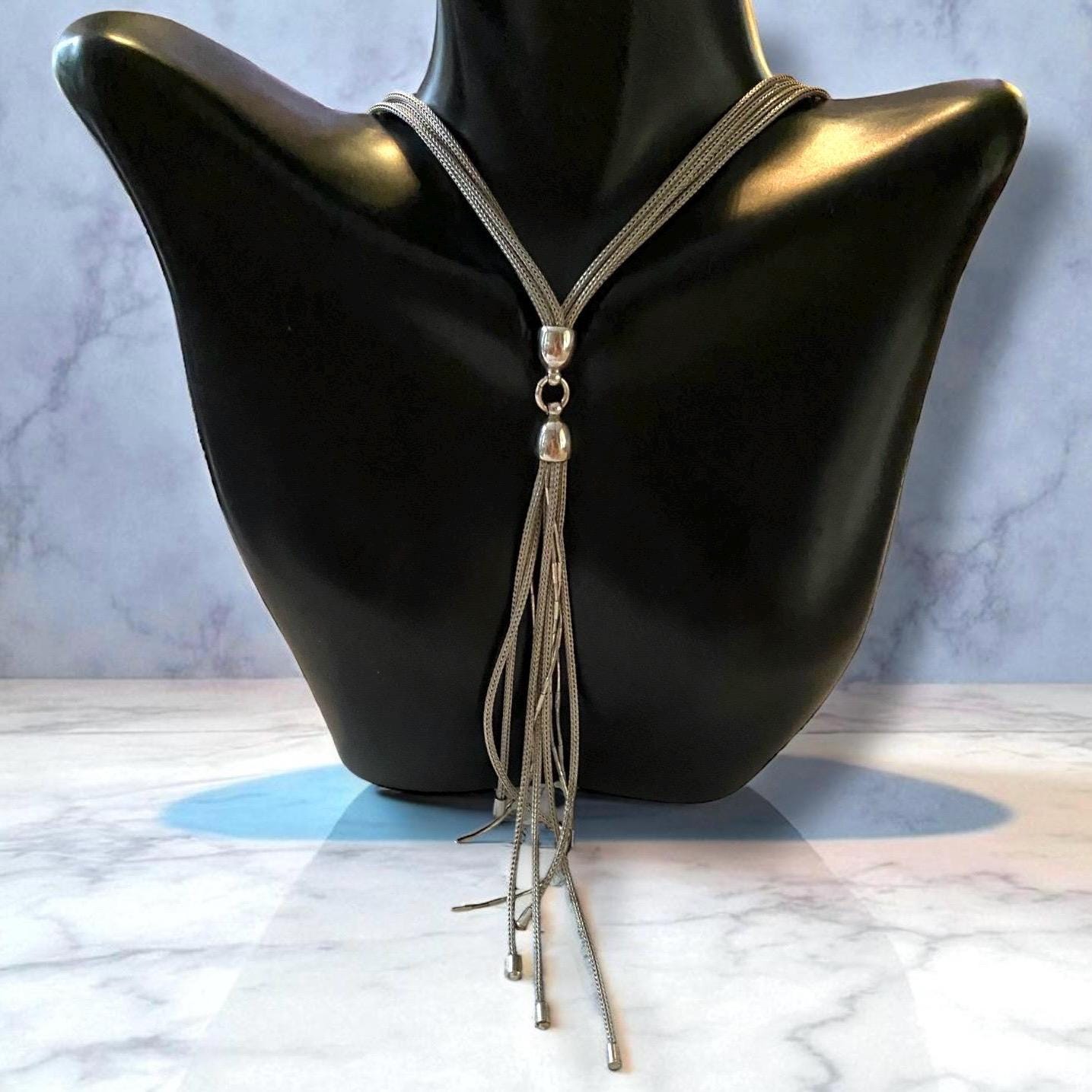 RARE Vintage 925 Sterling Silver Tassel Four Strand Chain Long