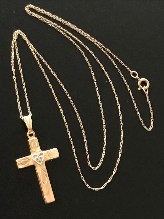 Pretty 14k Yellow Gold Diamond Accent Cross on 18… - image 4