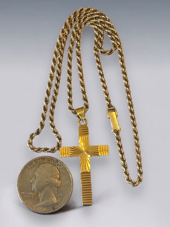 GORGEOUS Custom Vintage 14K Gold Cross Pendant 18… - image 5