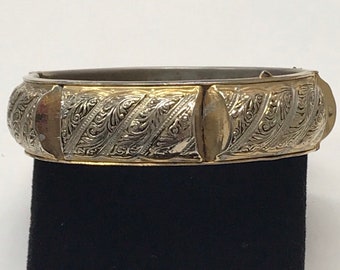 VINTAGE Fancy Sterling Silver Gold Vermeil 3/4" Wide Bangle Bracelet!