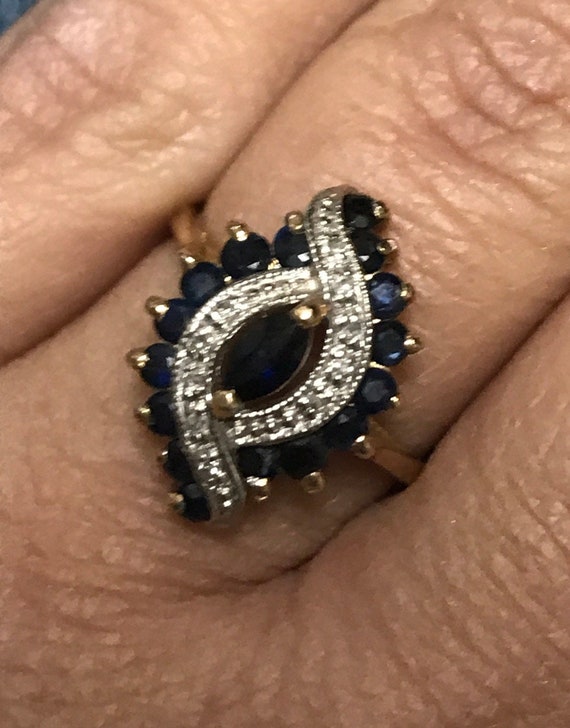 GORGEOUS 14K Yellow Gold Diamond Sapphire Cocktai… - image 8