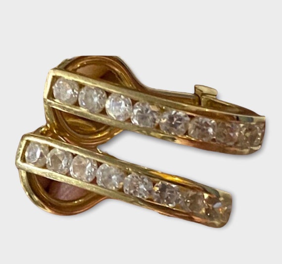 Gorgeous 14K Yellow Gold 3/4" CZ Oval Hoop Earrin… - image 3