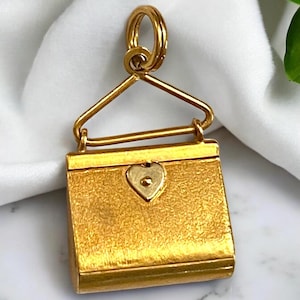 VINTAGE 18k 750 SOLID Yellow Gold 3D PURSE Bag Pocketbook Charm Pendant!