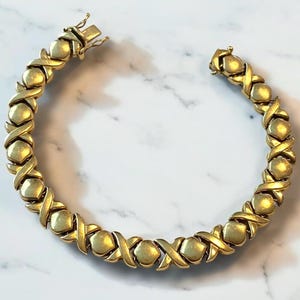Vintage Original 1980’s 14k Italian Yellow Gold 7.25” XOXO 9mm Bracelet!