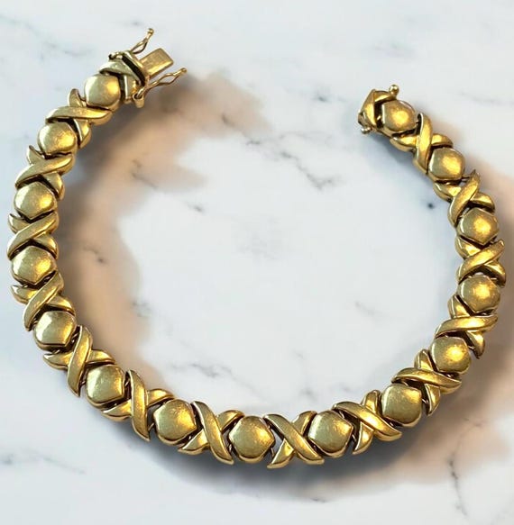Vintage Original 1980's 14k Italian Yellow Gold 7.25” XOXO 9mm