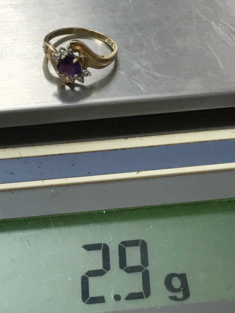 PRETTY 14K Yellow Gold Amethyst and Diamond Heart Ring Size 7.25