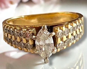 GORGEOUS Vintage 14K Yellow Gold 1.26 CTW Marquise Diamond Engagement Ring Size 5