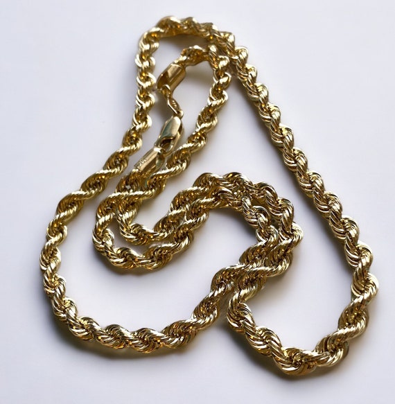 MENS Italian 14K Yellow Gold WIDE 5mm Rope Chain … - image 9