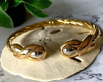 Spectacular Vintage Italian 14K Gold Two Tone BANGLE BRACELET Beautiful!!