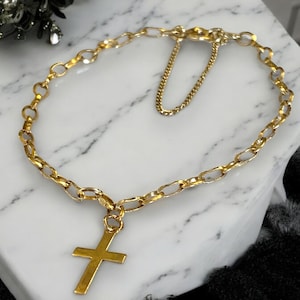 Vintage Estate 1960’s 14k Yellow Gold 7” Charm CROSS Pendant Bracelet!