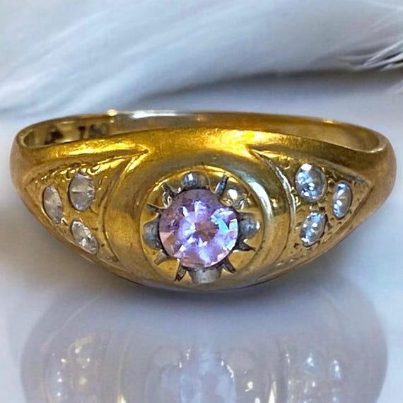 BEAUTIFUL Estate 18K 750 Yellow Gold Pink Gemstone Statement Ring Size 9.75