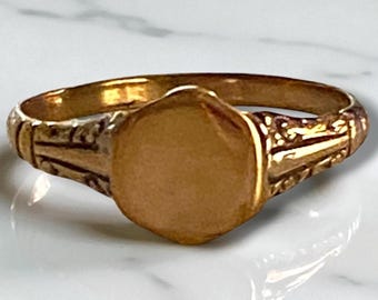Antique Estate 10k Yellow Gold Round SIGNET Ring ENGRAVABLE Size 7