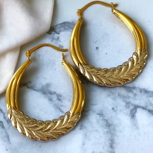Beautiful Estate 14K Two Tone Gold 1.25” WHEAT Style Large Hoop Earrings!