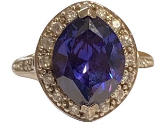Beautiful Sterling Silver Sapphire Blue Stone Princess Ring Size 6.25