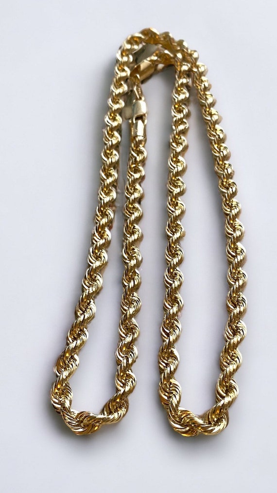 MENS Italian 14K Yellow Gold WIDE 5mm Rope Chain … - image 8