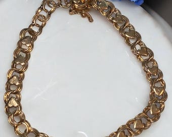 Unique VINTAGE 14K Yellow Gold 6mm Heart Charm 8” Bracelet With