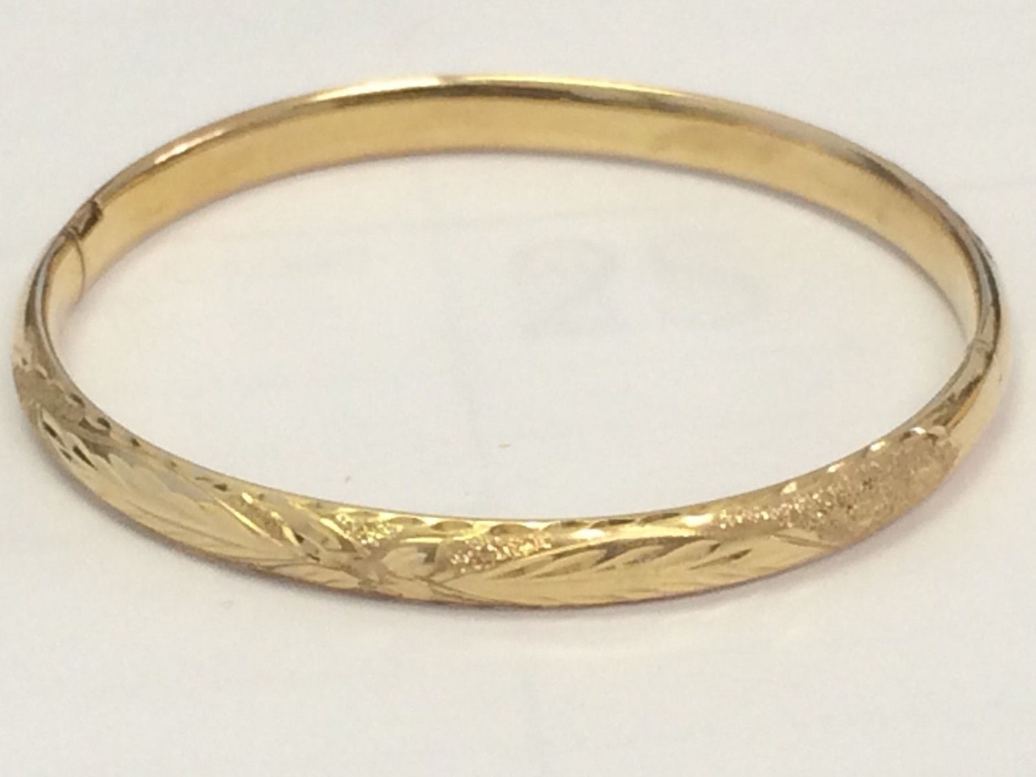 14K Yellow Gold Etched BABY BANGLE BRACELET So Pretty Great Etsy 14K Yellow Gold Etched BABY BANGLE BRACELET So Pretty Great Etsy