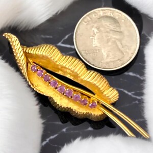 GORGEOUS Estate 14K Yellow Gold LARGE Amethyst Leaf Pin 8.2 Grams!