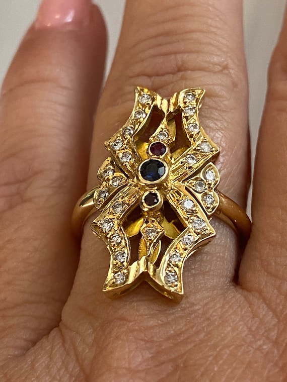 EXQUISITE Royal 18k Yellow Gold Large Diamond Rub… - image 4