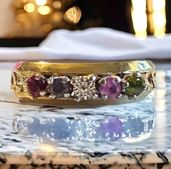 Pretty Estate 10K Yellow Gold Multi Gemstone Mothers Ring Size 8.5