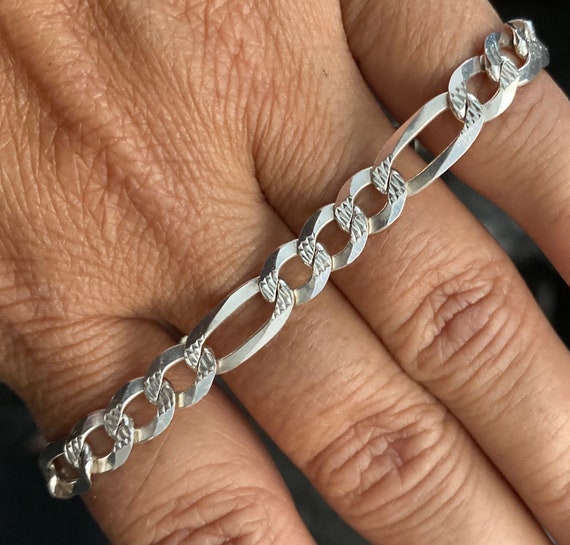 Sterling Silver 925 6.5mm Fancy FIGARO Chain 8” Bracelet 9.2