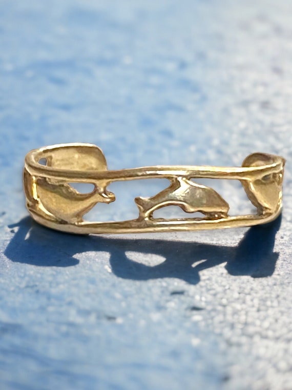 Vintage 10k Solid Gold Nautical Dolphin Adjustabl… - image 6
