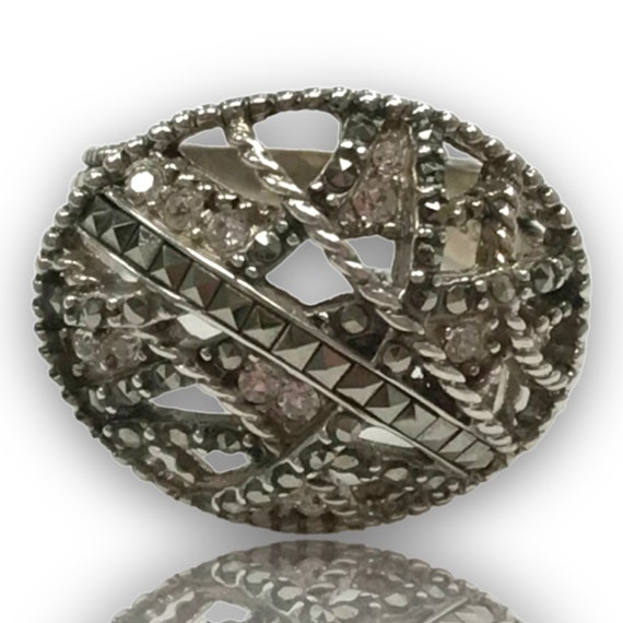 VINTAGE Sterling Silver 925 Marcasite Wide Band R… - image 1