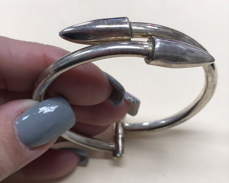 Vintage Modern Nail Pointed Tip Hinged Bangle Bracelet Sterling Silver 925 image 1