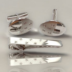 Vintage Antique Sterling Silver 1950&#39;s Cuff Links and Tie Tack Set!