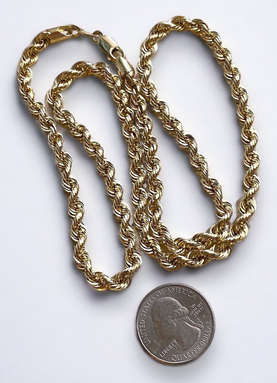 MENS Italian 14K Yellow Gold WIDE 5mm Rope Chain … - image 5