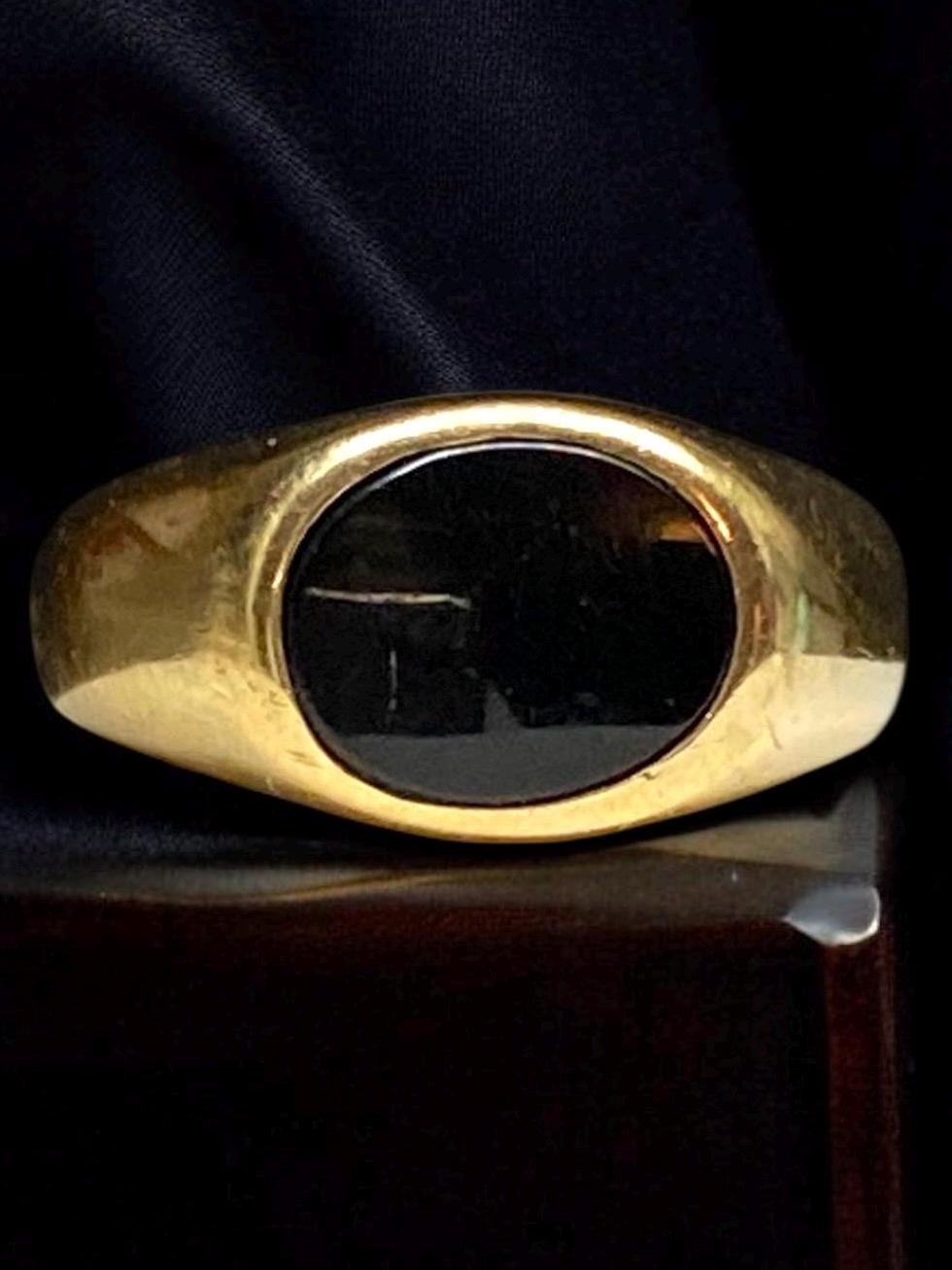 VINTAGE Estate MENS 10k Yellow Gold Black ONYX Signet Ring Size