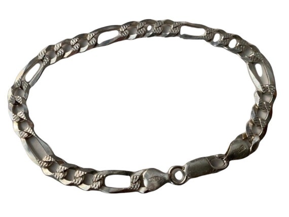 Sterling Silver 925 6.5mm Fancy FIGARO Chain 8” Bracelet 9.2