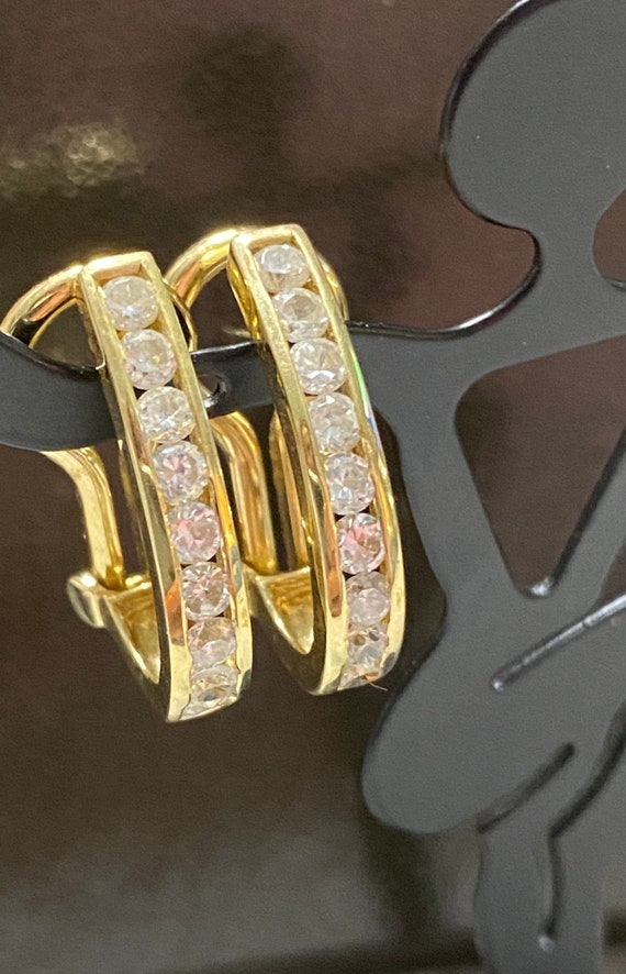 Gorgeous 14K Yellow Gold 3/4" CZ Oval Hoop Earrin… - image 10