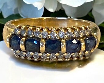 Vintage 14K BH Effy Yellow Gold Blue Sapphire & Diamond Ring Size 6 - Etsy