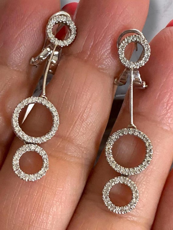 Gorgeous Estate Solid 14k White Gold 1.18 CTW Diamond Circle Of Life Dangle Leverback Earrings!