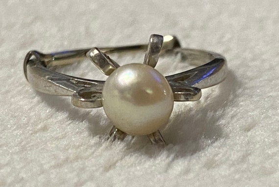 VINTAGE Unique 14K White Gold 6mm Pearl Solitaire… - image 6