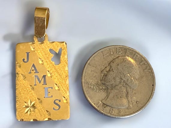 Vintage CUSTOM 14K Yellow Gold PLAYBOY Bunny “JAMES” Name Dog Tag Vintage CUSTOM 14K Yellow Gold PLAYBOY Bunny “JAMES” Name Dog Tag