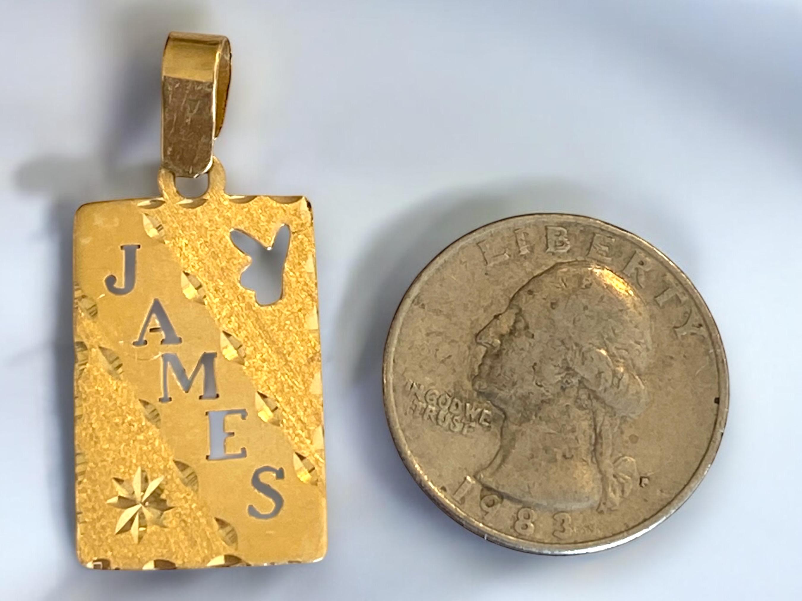 Vintage CUSTOM 14K Yellow Gold PLAYBOY Bunny “JAMES” Name Dog Tag