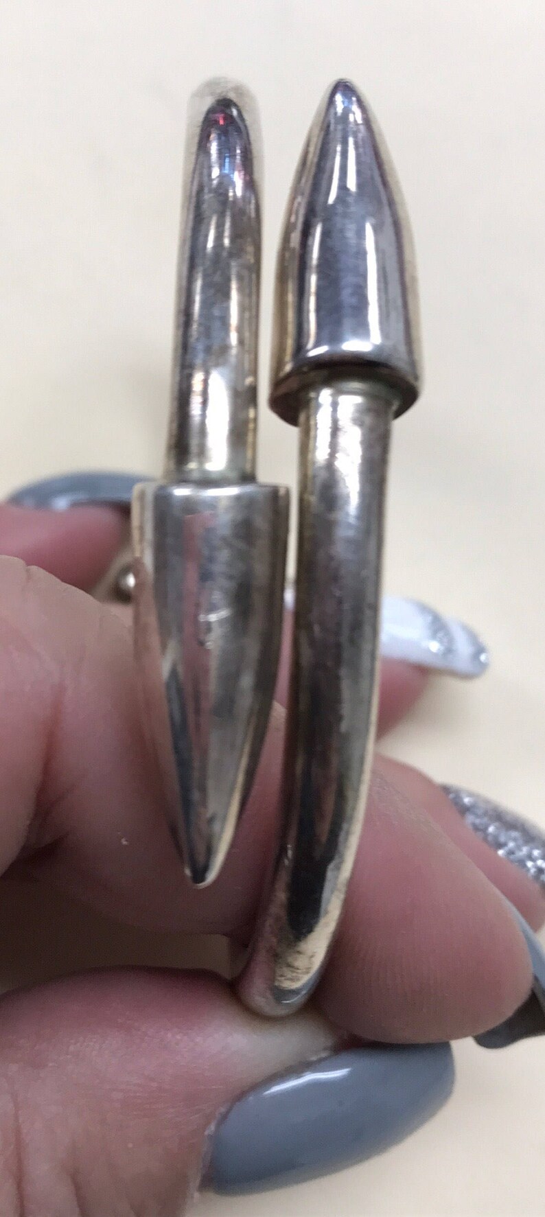 Vintage Modern Nail Pointed Tip Hinged Bangle Bracelet Sterling Silver 925 image 5