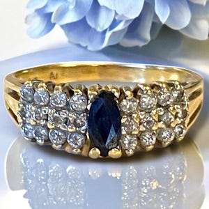 GORGEOUS 14k Yellow Gold Marquise Sapphire and Diamond Statement Ring Sz 8