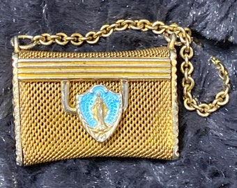 Antique Tiny Metal Mesh Handbag Purse Blessed Mother Clasp