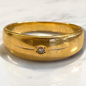 Vintage MENS Solid 14k Yellow Gold 7mm DIAMOND Band Ring 9.5