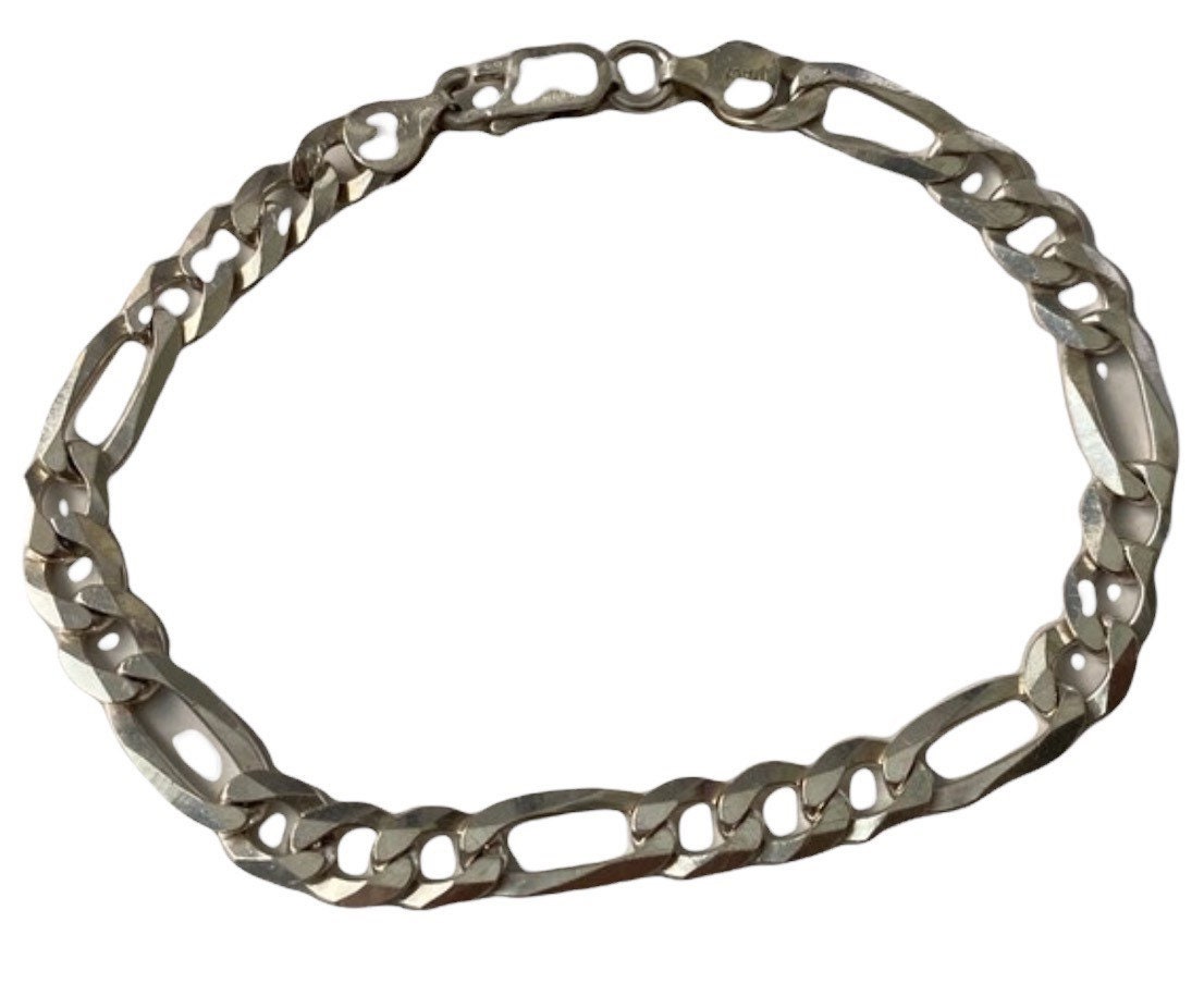 Sterling Silver 925 6.5mm Fancy FIGARO Chain 8” Bracelet 9.2
