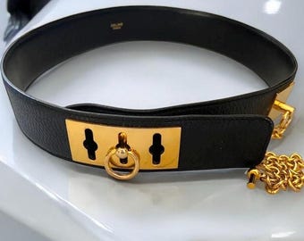 CELINE ブラック ベルト 70 Small 18MM Triomphe Belt in Taurillon Leather - BLACK | CELINE
