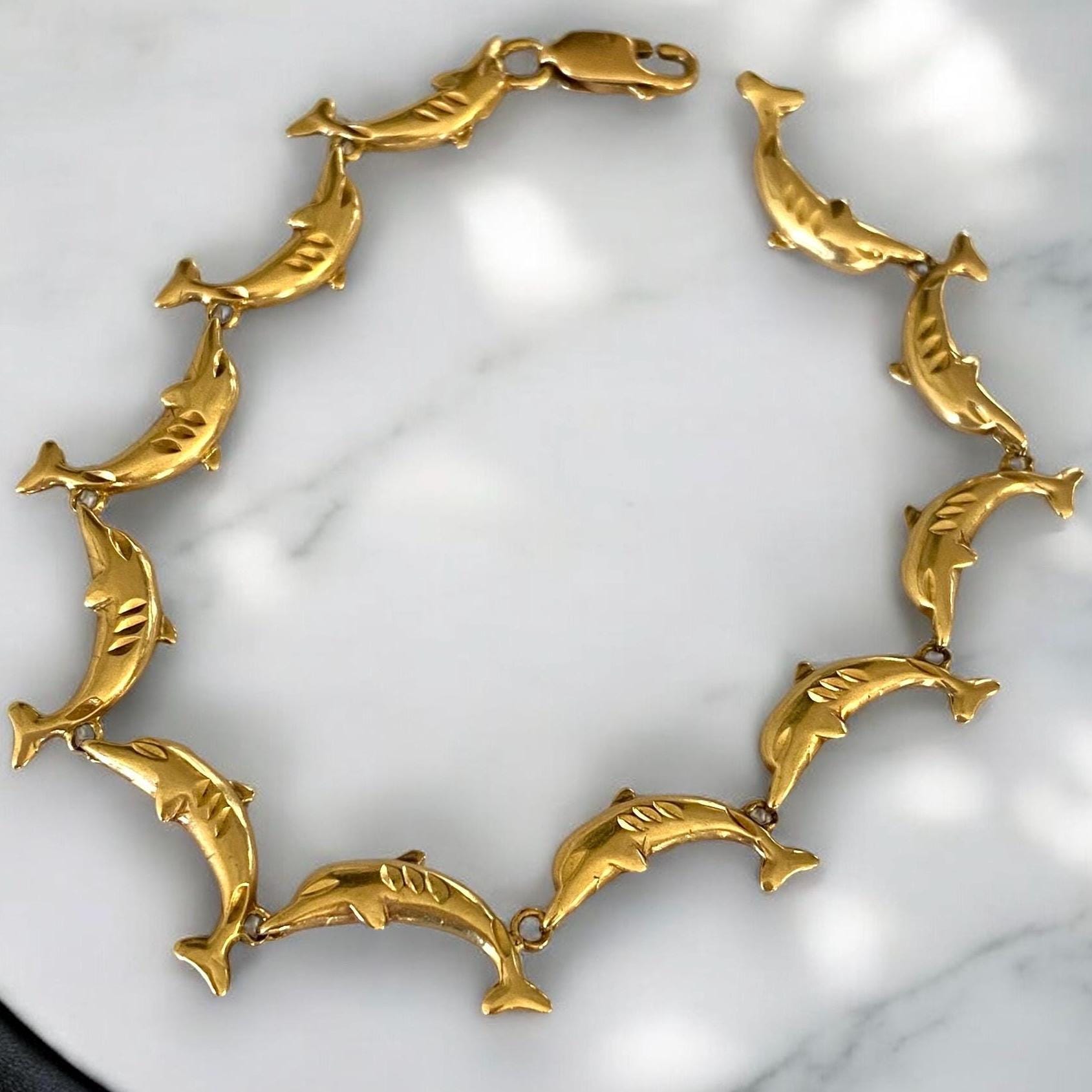 VINTAGE 14K Yellow Gold Dolphin Infinity Chain 7.75” Bracelet! - Etsy