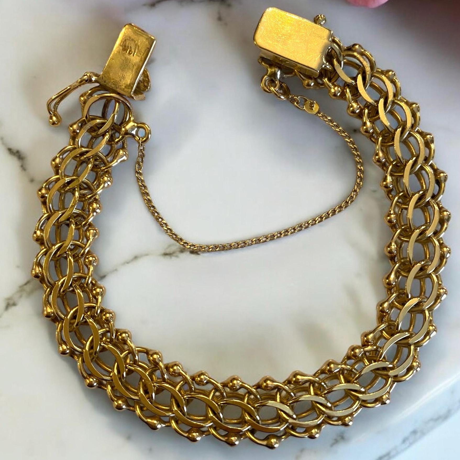 Estate 1960's Solid 14k Yellow Gold 11mm Wide Unique Link